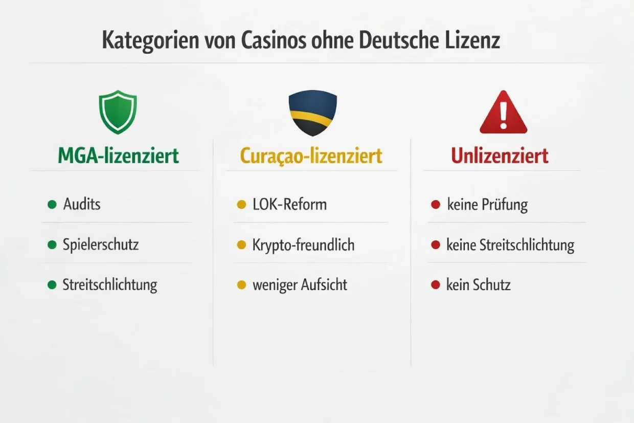 Drei Kategorien Casino ohne Lizenz von sicher bis riskant